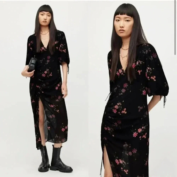 NEW All Saints Safiya Solanio Ruched Maxi Dress size US 4 - Picture 2 of 14